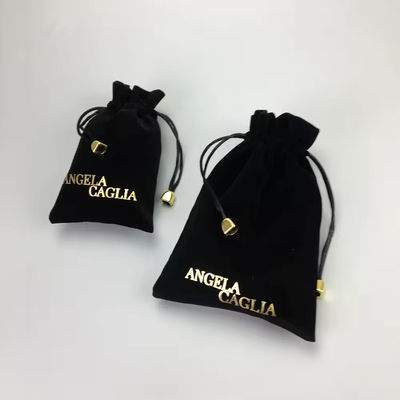 Portable Black Flocking Gold Printing Velvet Pouch for Customized Jewelry Packaging