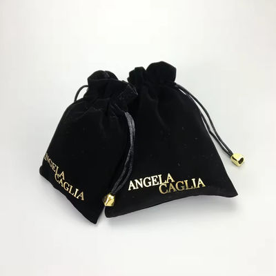 Portable Black Flocking Gold Printing Velvet Pouch for Customized Jewelry Packaging
