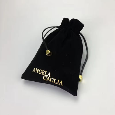 Portable Black Flocking Gold Printing Velvet Pouch for Customized Jewelry Packaging
