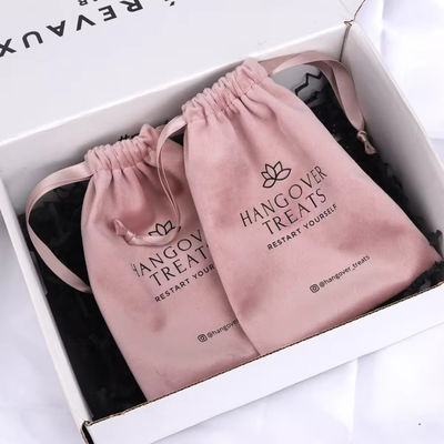 Medium 30-50cm Pink Velvet Dust Bag for Customized Drawstring Gift Cosmetic Packaging