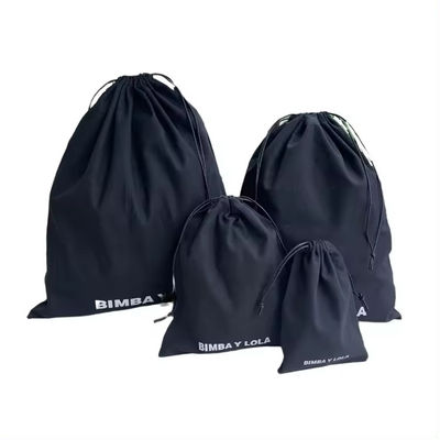 Medium Black Muslin Calico Canvas Cotton Drawstring Pouch Bags with Customized Logo