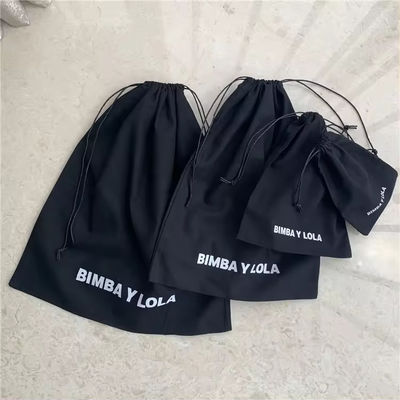 Medium Black Muslin Calico Canvas Cotton Drawstring Pouch Bags with Customized Logo