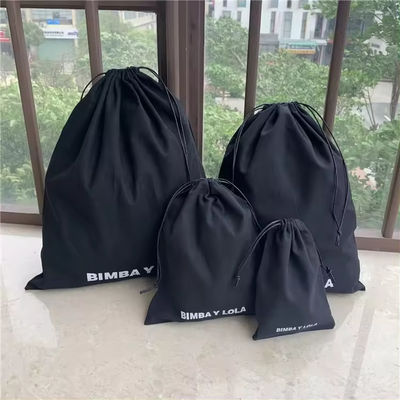 Medium Black Muslin Calico Canvas Cotton Drawstring Pouch Bags with Customized Logo