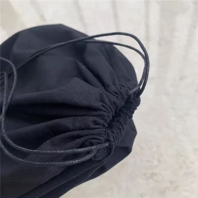 Medium Black Muslin Calico Canvas Cotton Drawstring Pouch Bags with Customized Logo