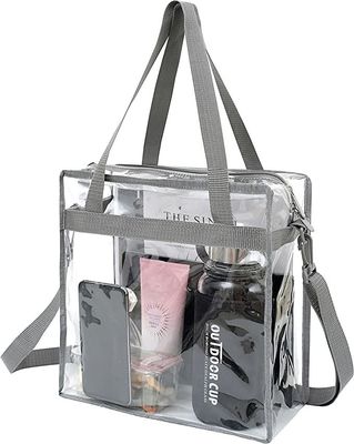 Women's Shopping Companion Clear PVC Tote Bag with Zipper Closure and Adjustable Strap