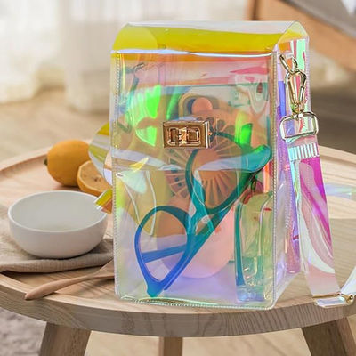 2024 Summer Transparent Women's Holographic Bag with Polyester Lining and Square Chain