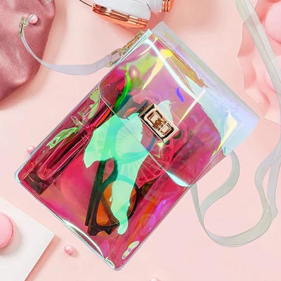 2024 Summer Transparent Women's Holographic Bag with Polyester Lining and Square Chain