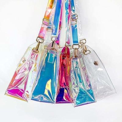 2024 Summer Transparent Women's Holographic Bag with Polyester Lining and Square Chain