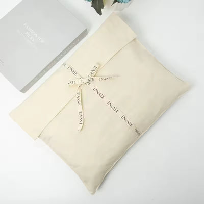 Recyclable Luxury Makeup Cosmetic Cotton Envelope Pouch With Tie Custom Logo Print Bag