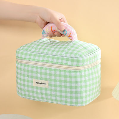 Large-capacity Lattice Portable color Storage Cosmetic Makeup Customized Printed Logo Bag