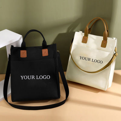 PU Handle Eco Friendly Waterproof Laminated Canvas Tote Shopping Bag With Custom Logo