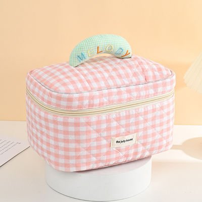 Custom Logo Macaron Colored Cotton Plaid Make-up Bag for Portable Travel and Storage