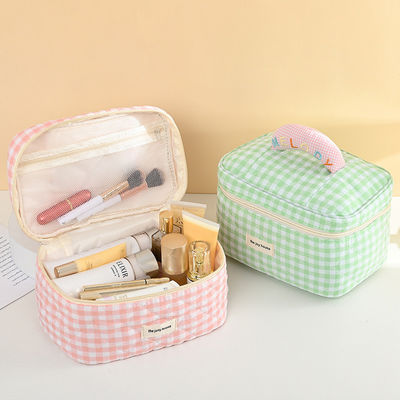 Custom Logo Macaron Colored Cotton Plaid Make-up Bag for Portable Travel and Storage