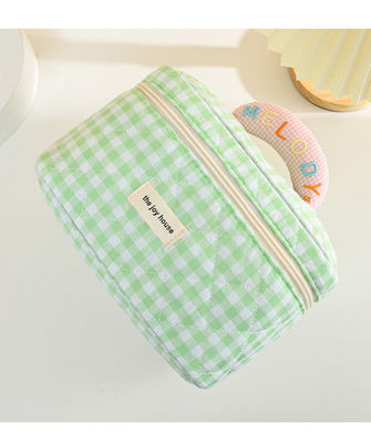 Custom Logo Macaron Colored Cotton Plaid Make-up Bag for Portable Travel and Storage