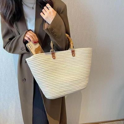 Stylish Women Woven Beach Straw Handbag Casual Handmade Hollow Out Rattan Shoulder Bags