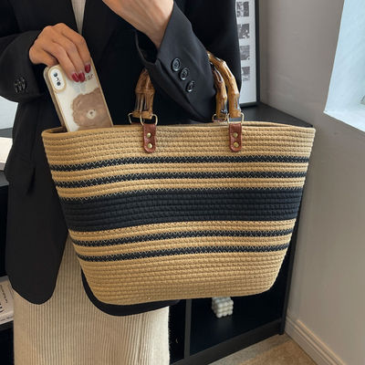 Stylish Women Woven Beach Straw Handbag Casual Handmade Hollow Out Rattan Shoulder Bags
