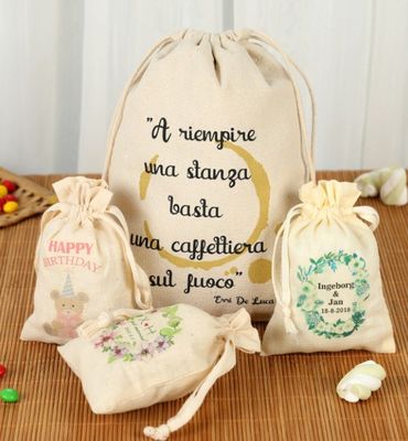 Customized Cotton Drawstring Bag with Cartoon Pattern and Customized Logo