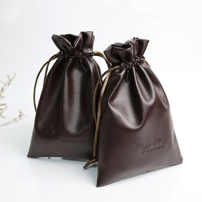 Medium Size Custom Logo PU Leather Jewelry Pouch Drawstring Bag for High Class Storage