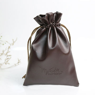 Medium Size Custom Logo PU Leather Jewelry Pouch Drawstring Bag for High Class Storage