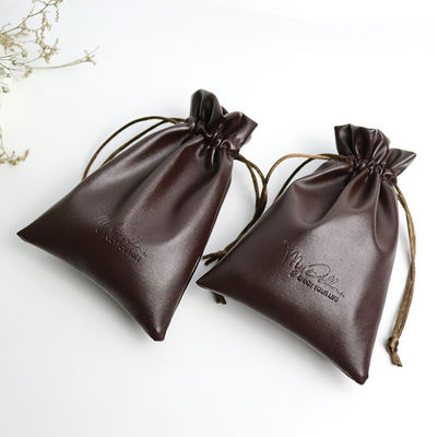 Medium Size Custom Logo PU Leather Jewelry Pouch Drawstring Bag for High Class Storage
