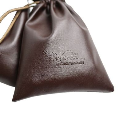 Medium Size Custom Logo PU Leather Jewelry Pouch Drawstring Bag for High Class Storage
