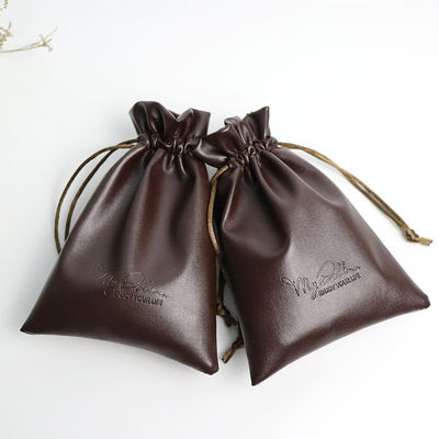 Medium Size Custom Logo PU Leather Jewelry Pouch Drawstring Bag for High Class Storage