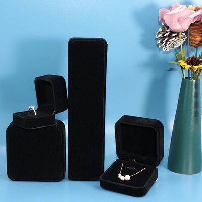 Custom Logo Stock Velvet Black Jewelry Boxes with Printing and Luxury Design