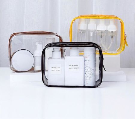 Custom Logo Transparent PVC Makeup Bag Small Toiletry Bag for Women Double Zipper