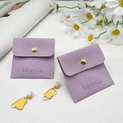 Jewelry Pouch Luxury Print Logo Microfiber Snap Button Bags for Earrings and Necklaces