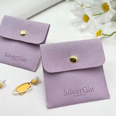 Jewelry Pouch Luxury Print Logo Microfiber Snap Button Bags for Earrings and Necklaces