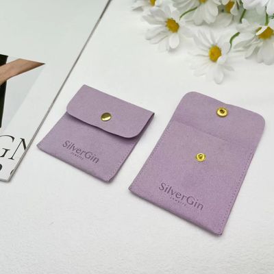 Jewelry Pouch Luxury Print Logo Microfiber Snap Button Bags for Earrings and Necklaces