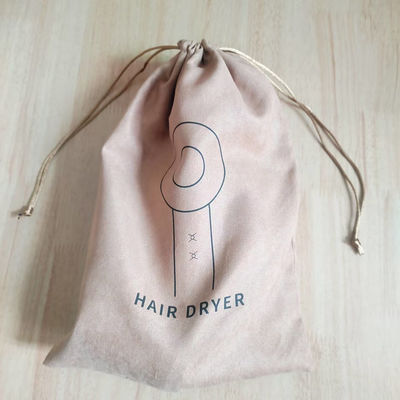 Custom Logo Print Suede Drawstring Bag for Protecting Hotel Hair Dryer from Dust