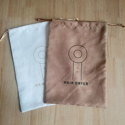Custom Logo Print Suede Drawstring Bag for Protecting Hotel Hair Dryer from Dust