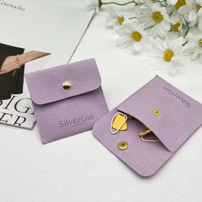 Jewelry Pouch Luxury Print Logo Microfiber Snap Button Bags for Earrings and Necklaces