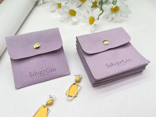 Jewelry Pouch Luxury Print Logo Microfiber Snap Button Bags for Earrings and Necklaces