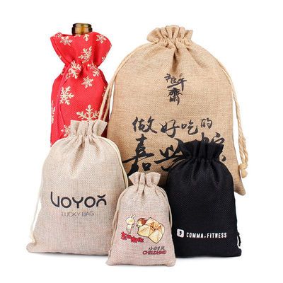 Waterproof Custom Logo Print Linen Drawstring Bag for Jewelry and Digital Product Storage