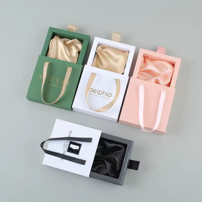 Custom Logo Jewelry Pink Velvet Pouch Bags in Slide Paper Gift Box Packaging for Nail
