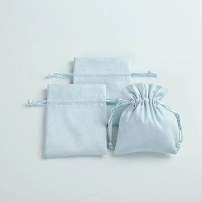 Acceptable OEM/ODM Custom Light Blue Velvet Drawstring Bag for Jewelry Organization