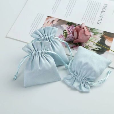Acceptable OEM/ODM Custom Light Blue Velvet Drawstring Bag for Jewelry Organization