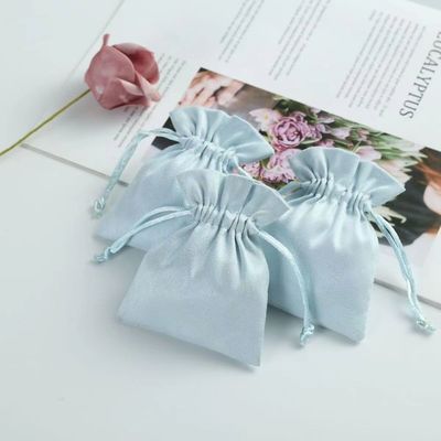 Acceptable OEM/ODM Custom Light Blue Velvet Drawstring Bag for Jewelry Organization