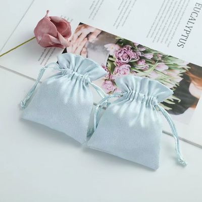 Acceptable OEM/ODM Custom Light Blue Velvet Drawstring Bag for Jewelry Organization