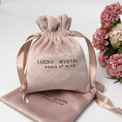 Small Packaging Drawstring Velvet Jewellery Bag Custom Logo Printed Soft Velvet Fabric