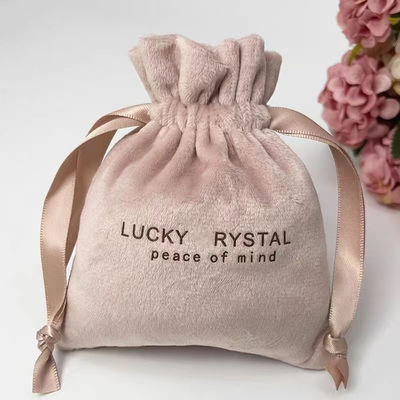 Small Packaging Drawstring Velvet Jewellery Bag Custom Logo Printed Soft Velvet Fabric