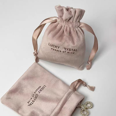 Small Packaging Drawstring Velvet Jewellery Bag Custom Logo Printed Soft Velvet Fabric