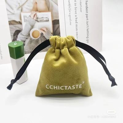 Small Packaging Drawstring Velvet Jewellery Bag Custom Logo Printed Soft Velvet Fabric