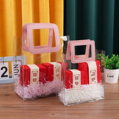 Customized Logo Accepted PVC Clear Plastic Tote Bag with Die Cut Handle