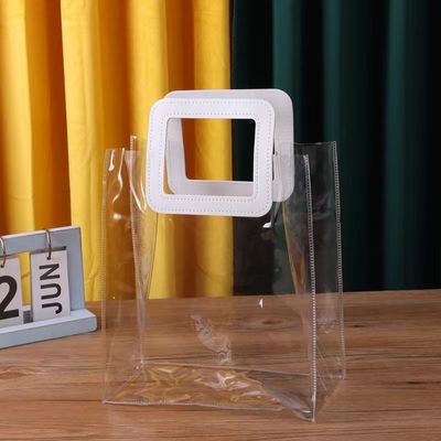 Customized Logo Accepted PVC Clear Plastic Tote Bag with Die Cut Handle