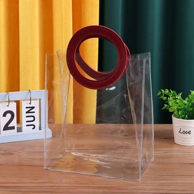 Customized Logo Accepted PVC Clear Plastic Tote Bag with Die Cut Handle