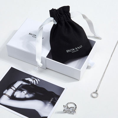Customized Black Cotton Drawstring Bag for Organic Jewelry Pouch Packaging Bag