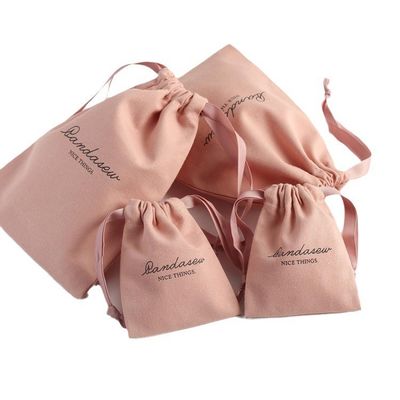 Medium Shopping Packaging Custom Pink Soft Canvas Printed Cotton Linen Drawstring Bags